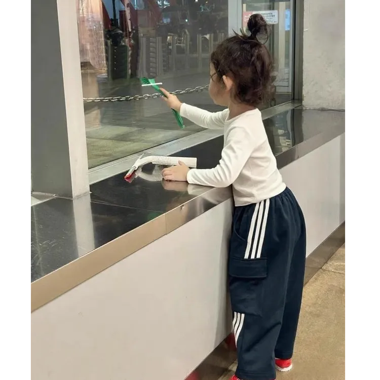 现货】壹妈童装秋季女童套装2025新款洋气纯色长袖T恤藏青色裤子