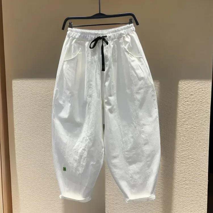 大码300斤潮牌秋季新款松紧腰抽绳哈伦休闲裤男士宽松阔腿老爹裤2