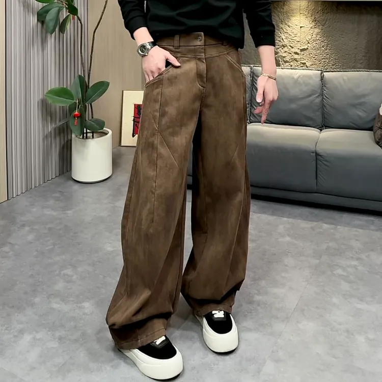 创恒（新元素）加绒保暖纯色水洗秋冬长裤男士休闲裤韩版阔腿宽松