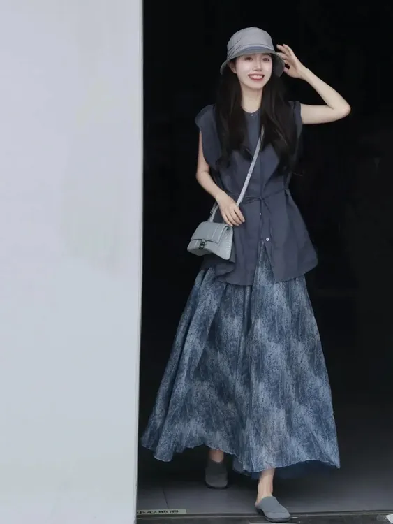 2025夏装搭配一整套洋气时尚减龄高级感坎肩系带衬衫半身裙套装女