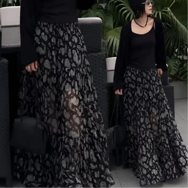 【两个裙长】法式复古高腰碎花半身裙新款遮胯显瘦a字裙气质中长裙