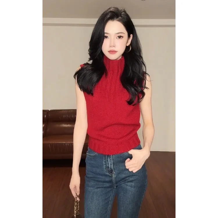 红色针织背心毛衣女秋打底小众轻熟不撞衫高级感气质叠穿修身上衣