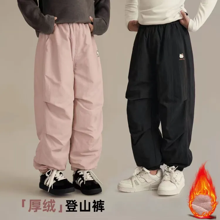 女童加绒登山裤2025新款中大童保暖束脚加绒加厚户外休闲裤套装潮