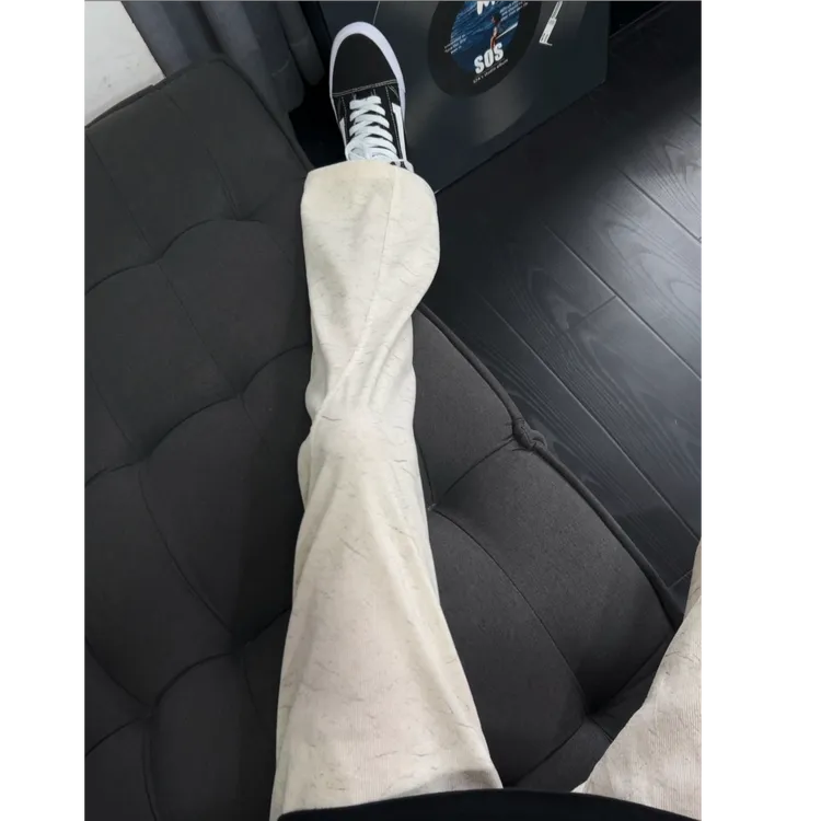 秋季韩系暗纹斜切裤男女潮牌垂感休闲裤子宽松直筒阔腿重磅运动裤