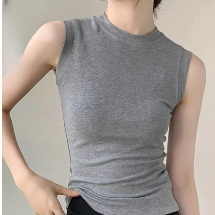 灰色背心打底衫女春季圆领修身无袖上衣外搭T恤外穿吊带内搭女式