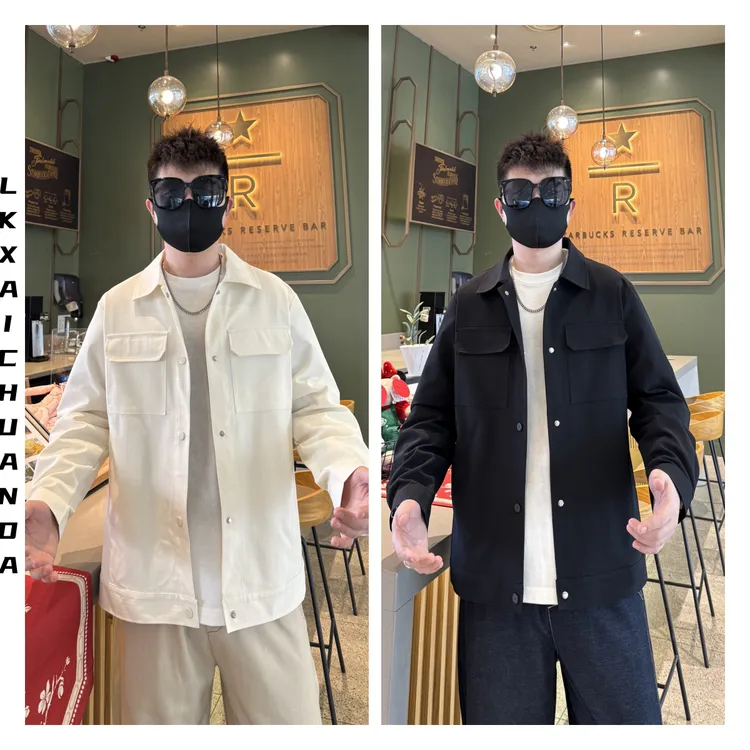 轻奢夹克男士翻领外套春夏休闲百搭夹克竖条肌理感设计翻领外套