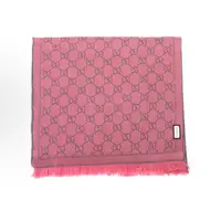 【多多专属】GUCCI/古驰双G系列提花中长款双面流苏边围巾深棕男女同款围巾 dd