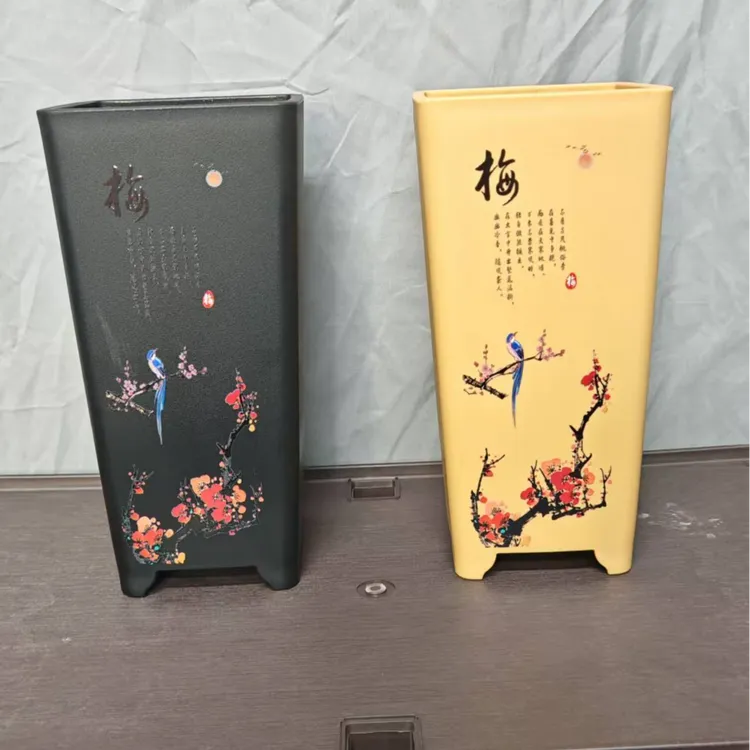 12x24.5cm花鸟水晶标贴加厚四方签筒花盆适合兰花悬崖盆景透气