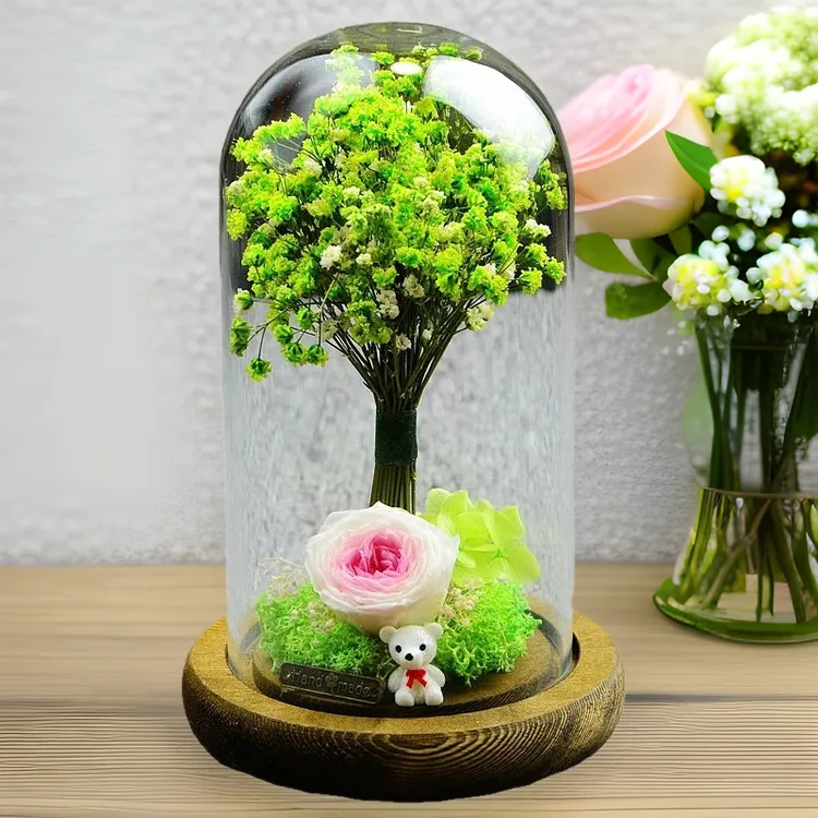 创意永生花玫瑰花束礼物摆件成品玻璃罩情人节七夕节送女友女生