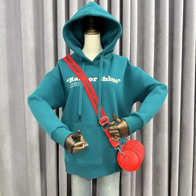 女装潮流加绒加厚女士连帽套头款不起球卫衣冬季印花厚款刺绣字母