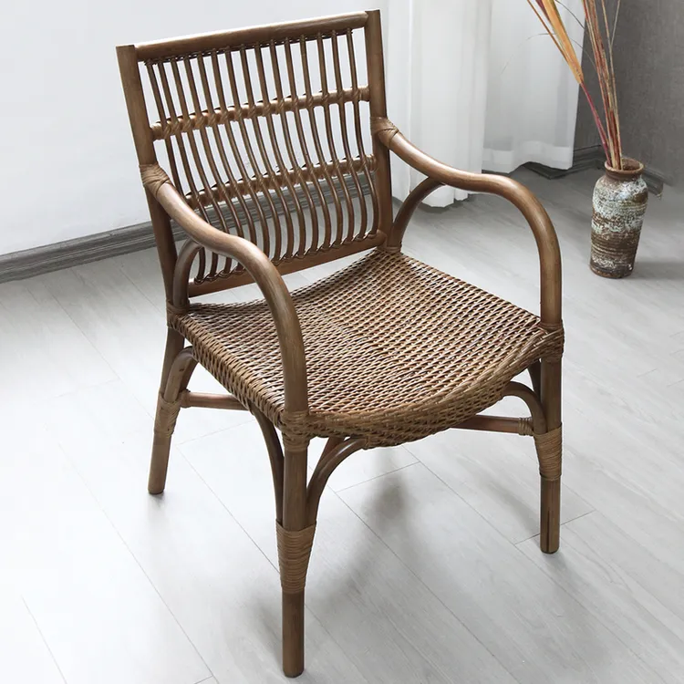 天然藤皮双面编织复古北欧家用阳台客厅茶室书房户外单人官帽椅