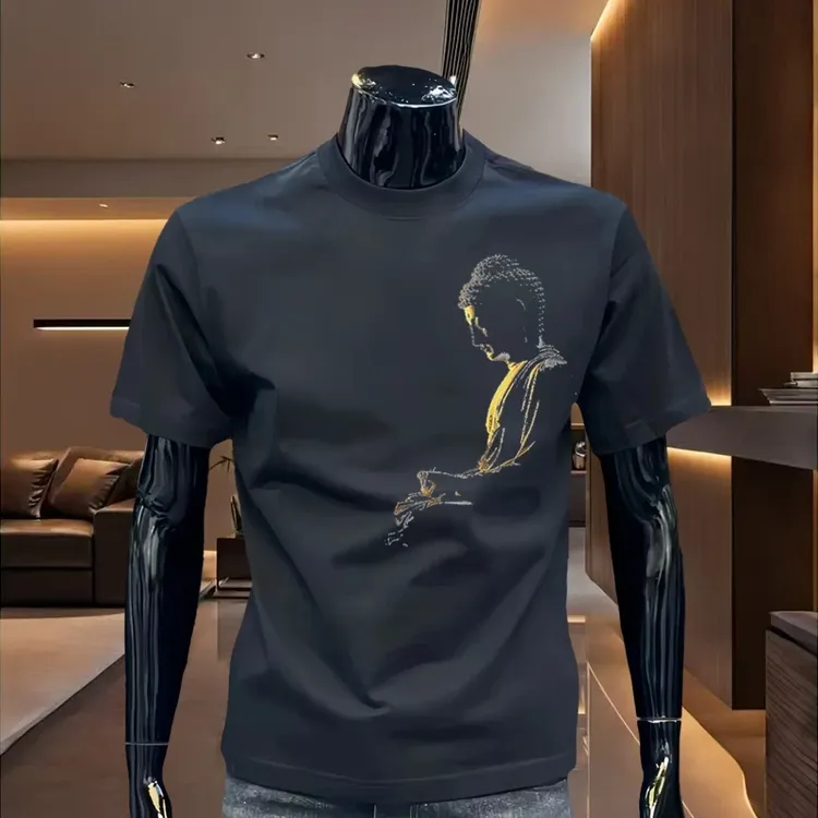 潮牌男士短袖T恤2025夏季新款时尚圆领宽松印花休闲轻奢网红半袖