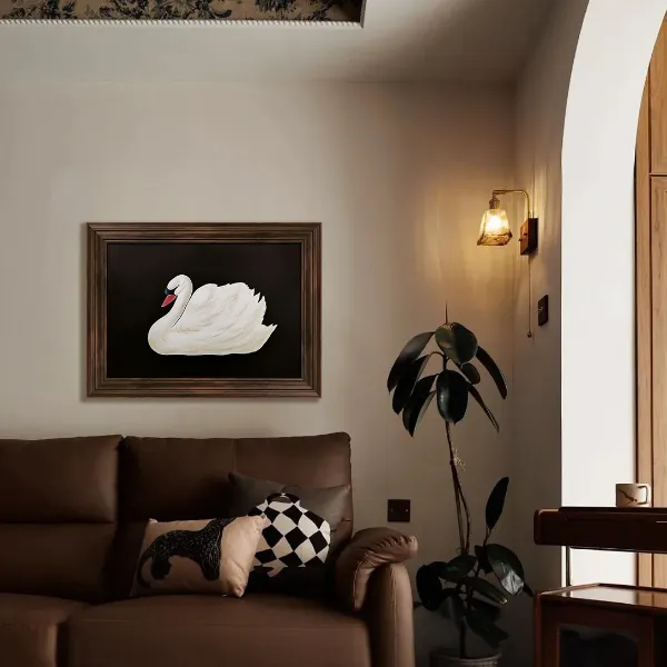 纯手工法式复古中古风《天鹅》客厅背景墙餐厅卧室玄关实木装饰画