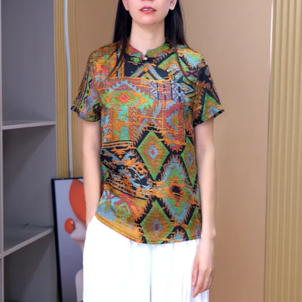 【民族风】花花绿绿斜襟立领印花复古版小衫