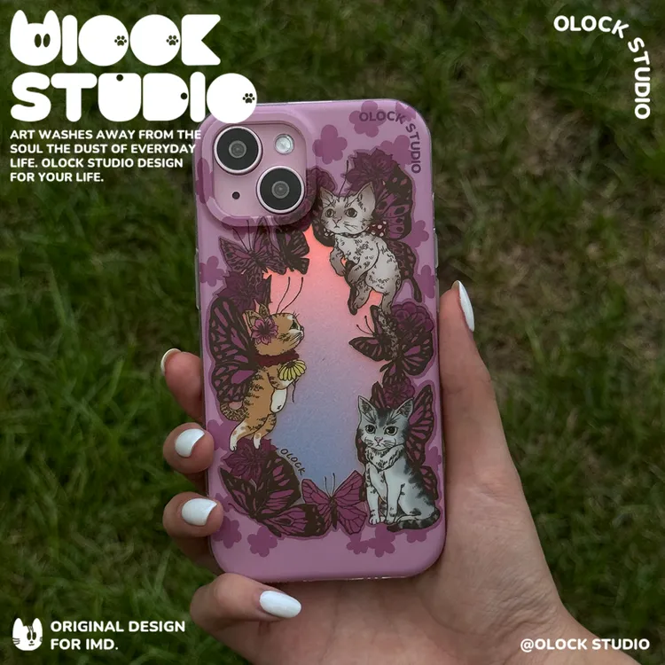OLOCK原创 镭射猫咪 适用iphone小众苹果手机壳14/15/16/17pormax