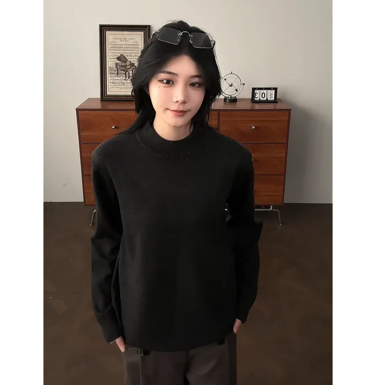 中领毛衣男士秋冬潮流百搭纯色简约圆领针织衫修身保暖内搭打底衫