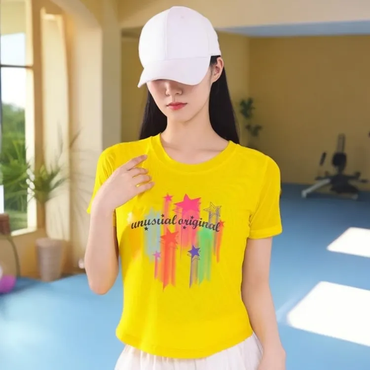 夏新款广场舞服装上衣软纱薄款时尚印花透气圆领运动跳健身操衣服