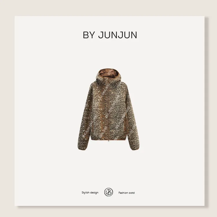 ByJunjun【野豹子】羊毛混纺豹纹连帽外套