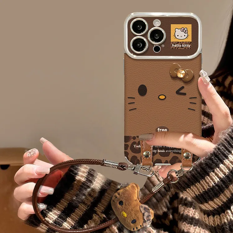 豹纹kt猫蝴蝶结适用苹果17手机壳iPhone16pro高级感15por创意卡通