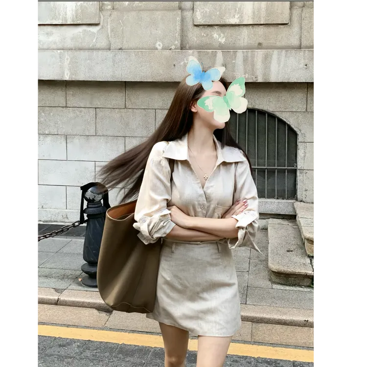 老钱风松弛感轻薄透气长袖衬衫半身短裙女装夏装两件套装