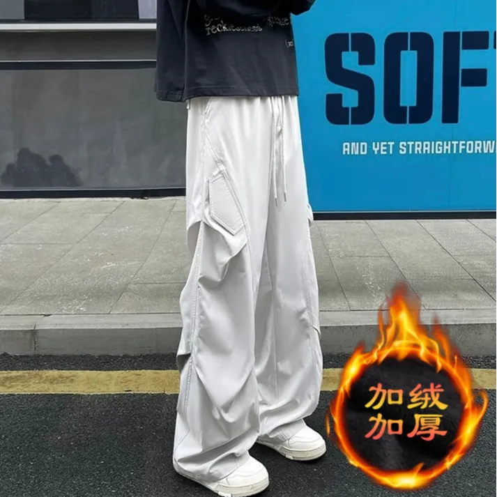 2025秋冬新款美式弯刀休闲裤男女高街潮流加绒加厚宽松直筒阔腿裤