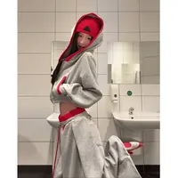 门店正品韩式辣妹松弛大兜帽短款卫衣+打褶直筒宽松抽绳卫裤套装