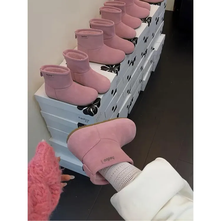 真皮勃肯短靴女2025冬季新款皮毛一体雪地靴复古加绒保暖毛毛棉鞋