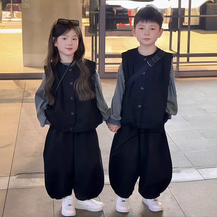 儿童秋季套装男女童兄妹春秋亲子装打底衫灯笼裤痞帅三件套潮酷