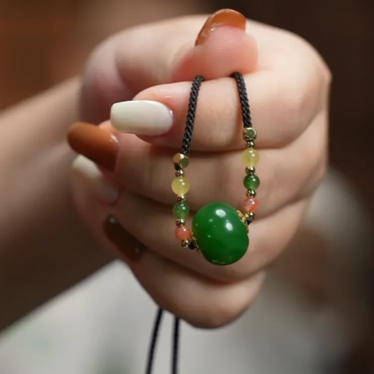 【矿姐珠宝】B0477和田玉碧玉老型珠项链多样性发一