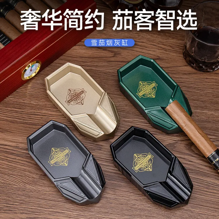 HANNICOOK新款雪茄烟灰缸铝合金创意大容量单槽便携雪茄专用烟缸