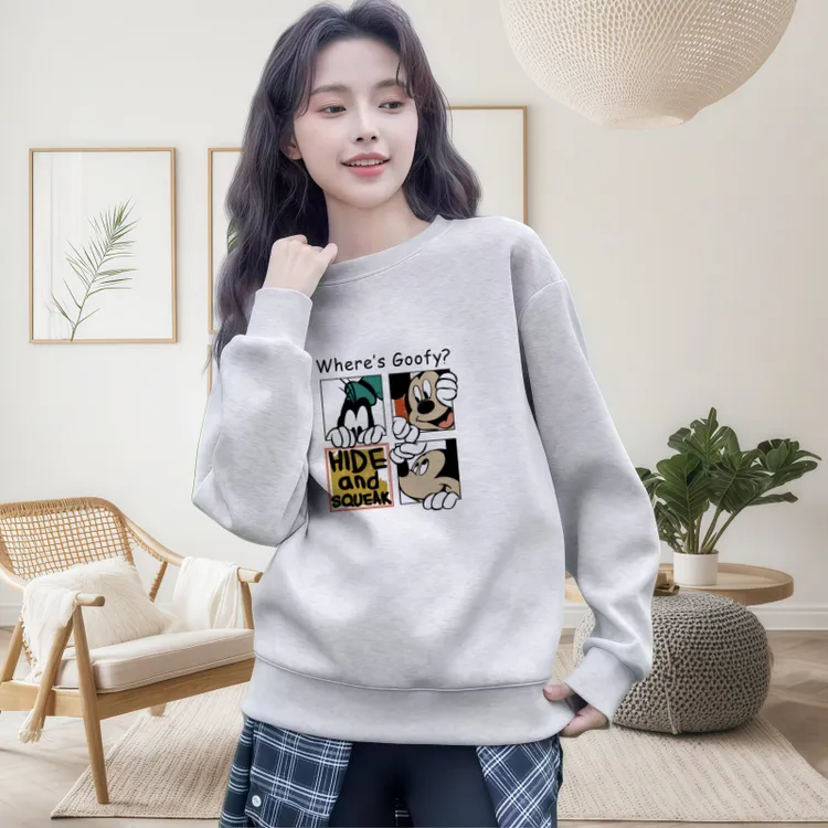 美式灰色无帽卫衣女秋季2025新款小个子加绒加厚正肩女款早秋穿搭