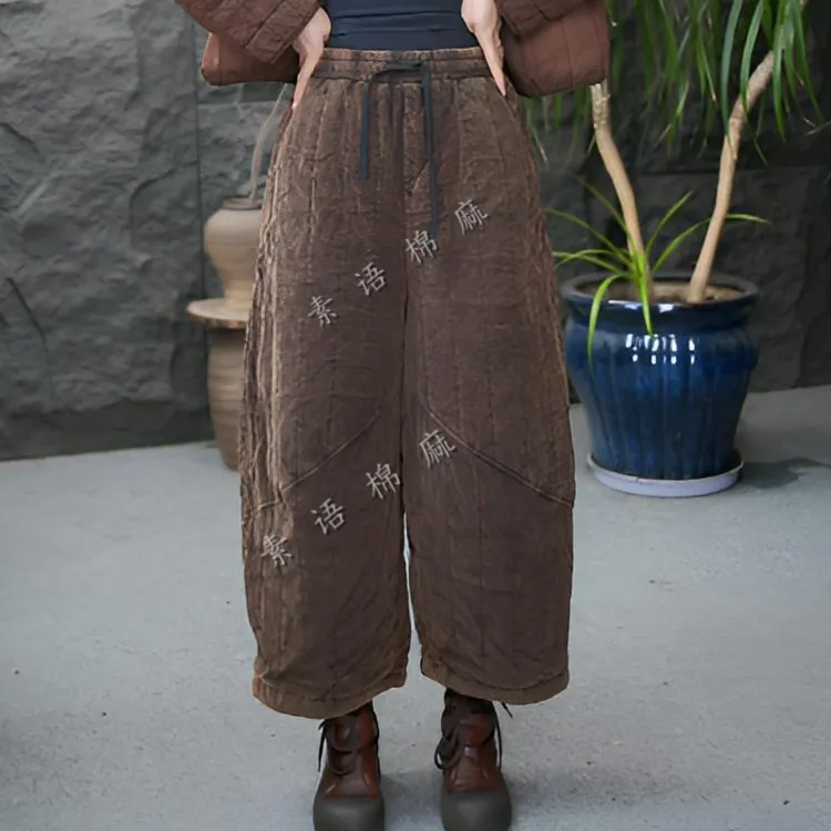 JJ【加厚棉裤】长裤无弹九分裤磨毛休闲裤复古宽松文艺做旧
