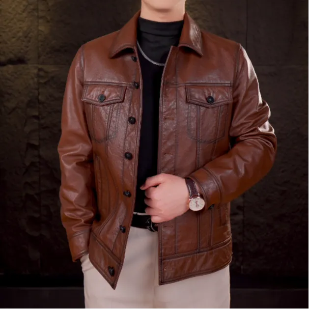 【好物严选】海宁100%头层牛皮夹克摇头扣商务休闲男真皮外套XX808