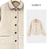 JIUNCCY【想云】亚麻混纺肌理感手缝虚线弧形下摆翻领外套 52YWT074