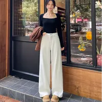 秋冬季新款高腰显瘦欧版拼接休闲直筒裤2565 