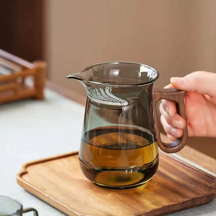 玻璃公道杯茶漏一体大容量泡茶器带茶滤网月牙过滤绿茶杯专用茶具