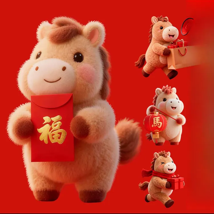 宝宝绒亚麻抱枕定制马年卡通马个性定制带图带芯热转印属相创意