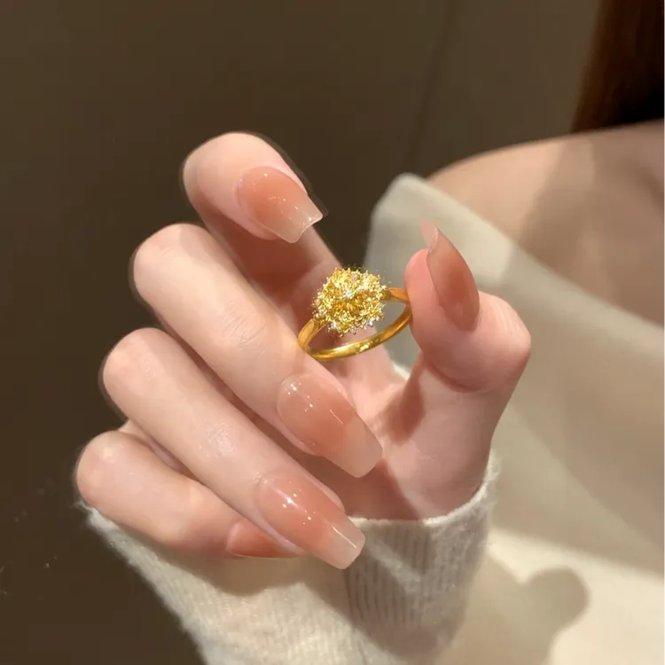 铜合金合成锆石戒指 爆闪雪花戒指轻奢小众设计感精致新中式指环