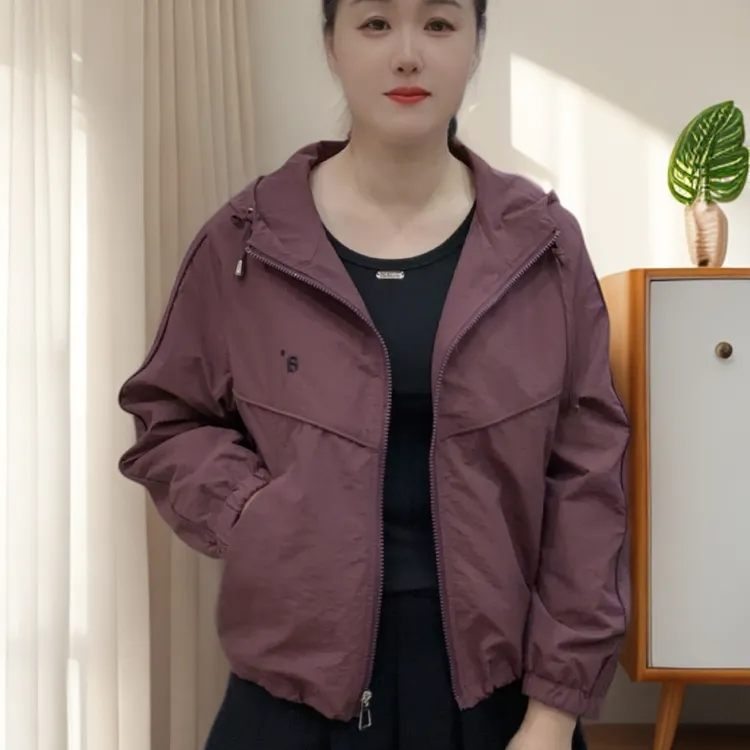 9001韩版品质女装秋季新款连帽时尚夹克洋气宽松百搭冲锋衣外套