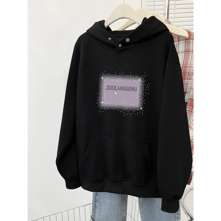 重磅美式设计感纽扣领连帽卫衣女2025新款秋冬oversize设计感上衣