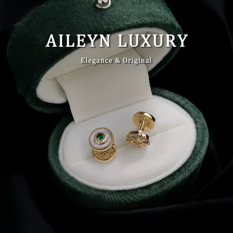 纯铜耳饰 Aileyn【碧露青金】法式双面两戴耳扣大方贵气绿高级典雅