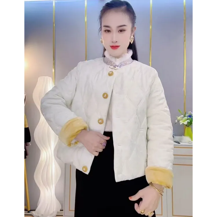 2025新款新中式国风棉服外套女冬季洋气棉袄圆领年轻款短款棉衣
