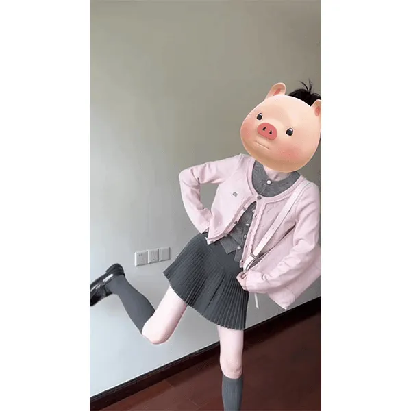 温柔风拼接假两件撞色针织衫开衫显瘦长袖圆领上衣高腰显瘦半身裙