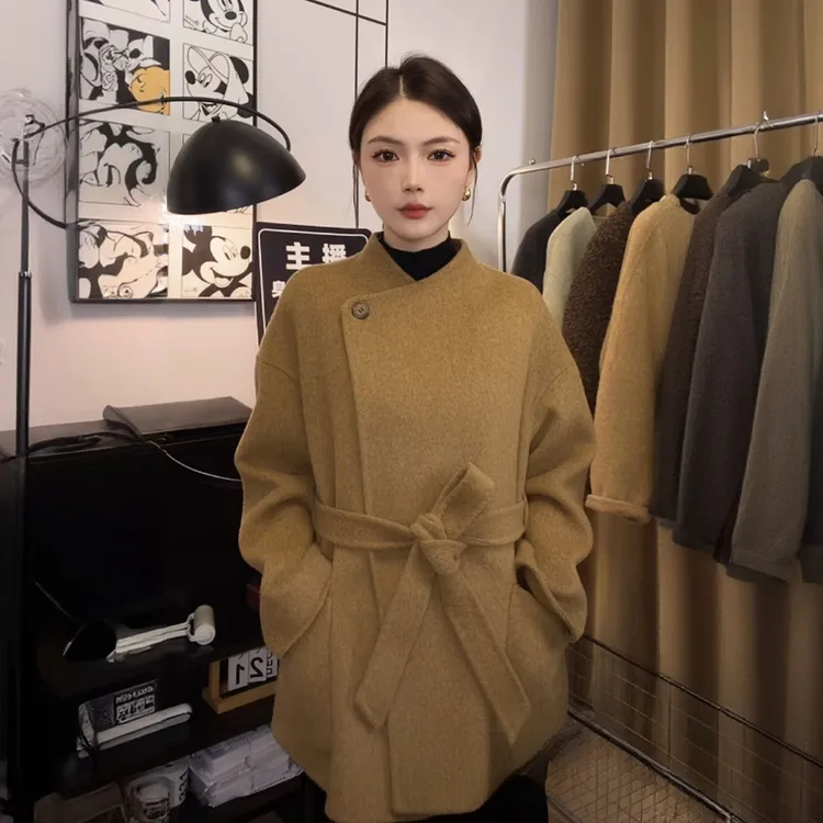 秋冬女毛呢外套韩系双面羊绒大衣短款宽松网红