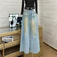 【落日街头】复古做旧高腰显瘦脏脏牛仔裤-8737（今天拍配腰带）