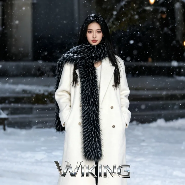 王大嘴原创 “黑底银尖”秋冬时尚长绒黑银撞色围巾M142