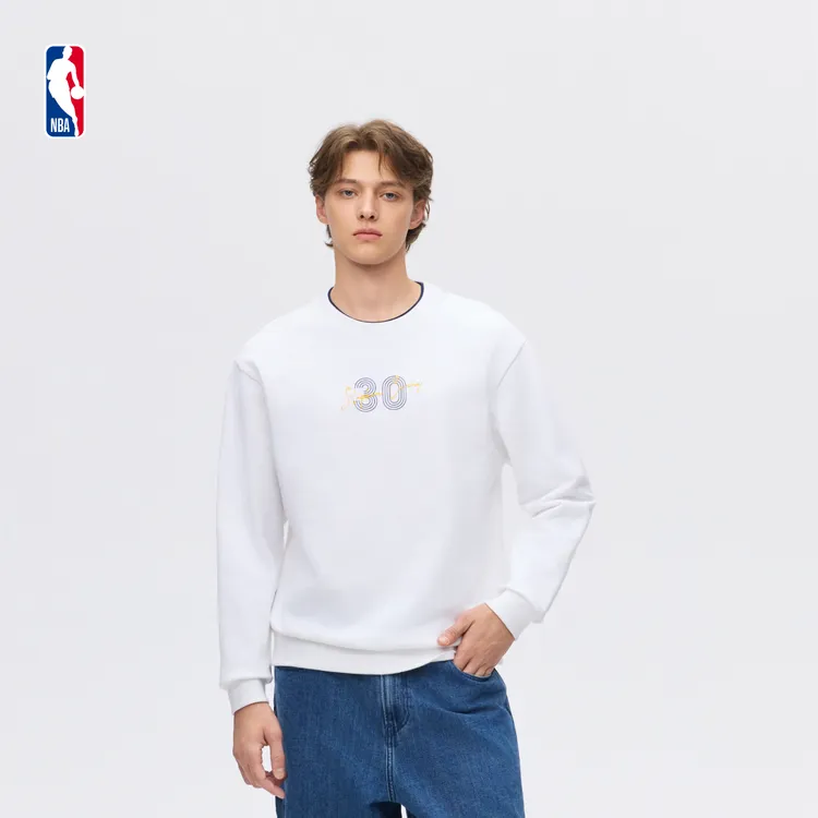 【新品】NBA官方库里/东契奇/詹姆斯撞色假两件叠穿套头圆领卫衣