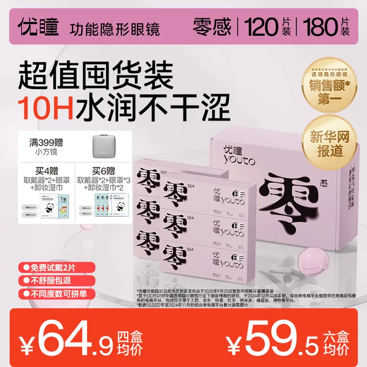 优瞳【4盒/6盒超值囤货】零感日抛隐形眼镜近视透明小粉单盒30片装商品图