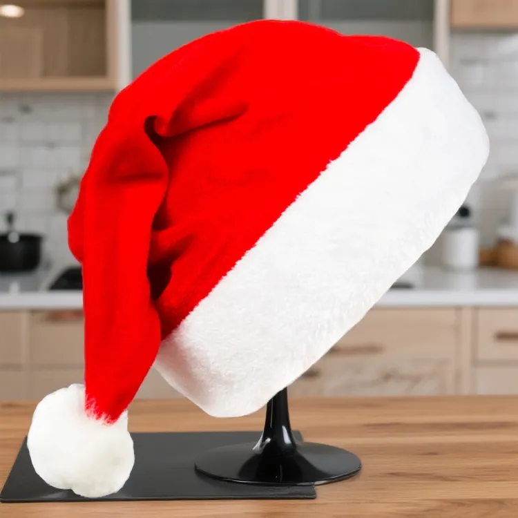 金丝绒毛绒边圣诞帽 成人儿童金丝绒圣诞帽 圣诞派对佩戴节日装