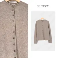JIUNCCY【蓠舒】100美丽诺绵羊毛正反针肌理卷边开衫毛衣 52YZZ143